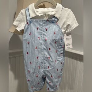 NWT Carter's White Shirt with Blue Striped Overalls, size 18M